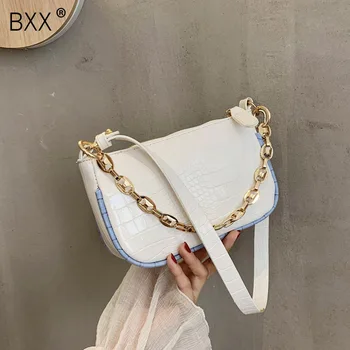 

[BXX] Crocodile Pattern Simple PU Leather Crossbody Bags For Women 2020 Summer Chain Shoulder Handbags and Purses Tote Bag HN373
