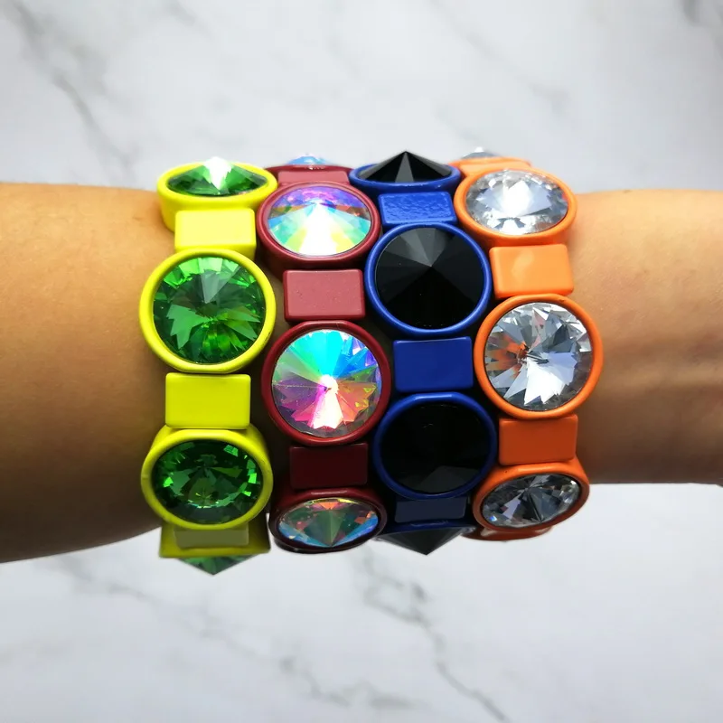 ZWPON Handmade Geometric Tile Bead Bangles Glass Crystal Bracelets for Women Fashion Elastic Paint Dot Wholesale | Украшения и