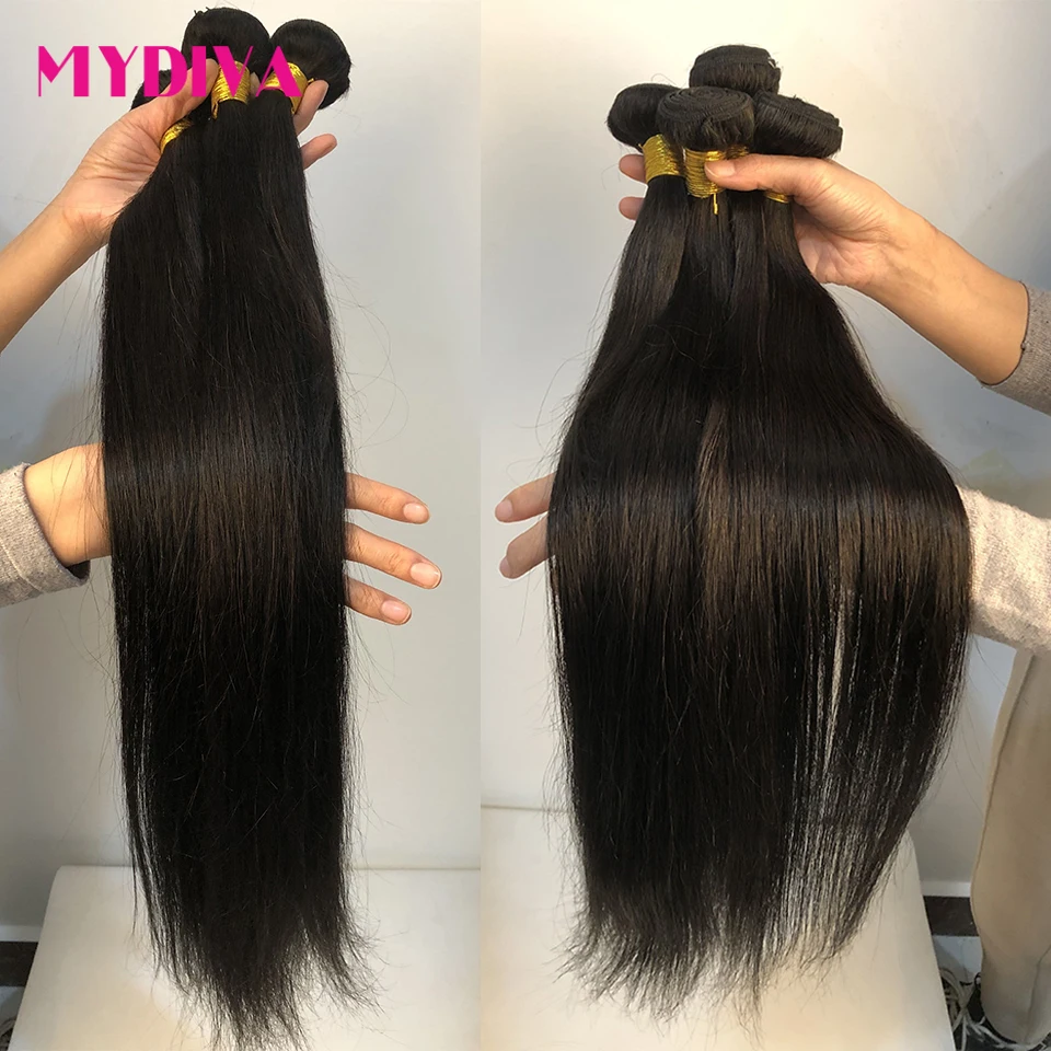  Mydiva 8-34 36 38 40 Inch Brazilian Hair Weave Bundles Straight 100% Human Hair 3/4 Bundles Natural