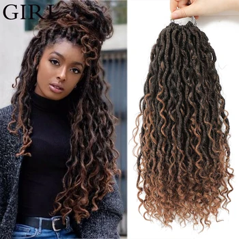 

Girl 18 Inch Synthetic River Goddess Locs passion Twist Crochet Braiding Hair Extension Natural Ombre Brown Faux Locs With Hair