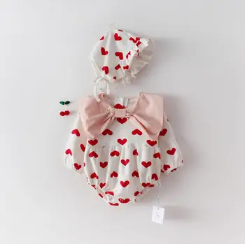 

2020 new baby girls bow romper with hat spring cotton fashion babys jumpsuit 6-24 month HJ272