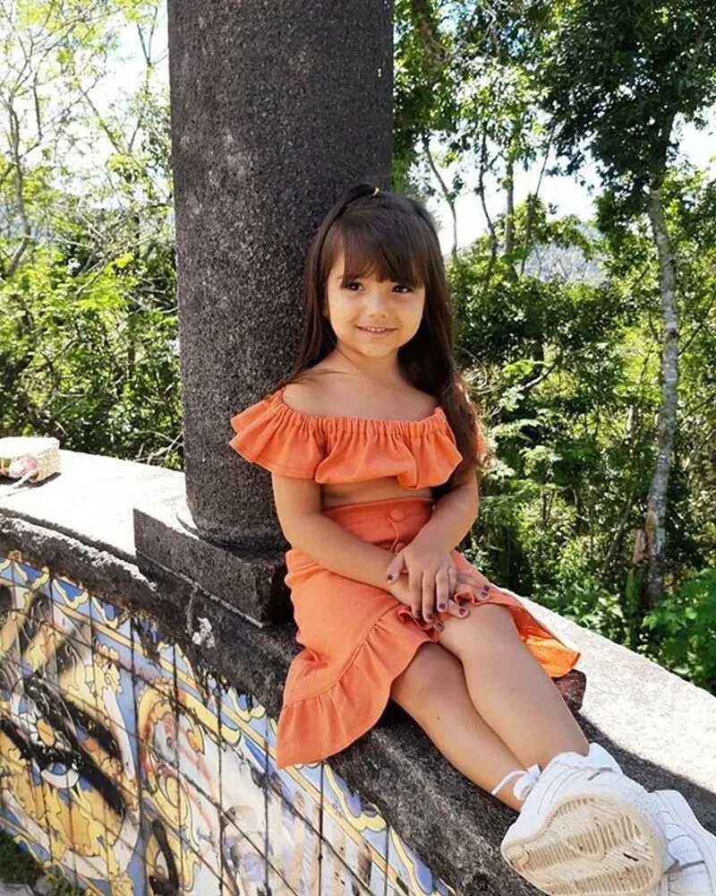 Toddler Baby Girls Clothes Orange Off Shoulder Crop Top Ruffle A-Line Skirt 2PCS Outfit 1-6Y Summer