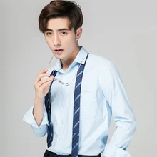 Formal Business Men Long Sleeve Single Breasted Shirts Cloth Turn-down Collar Single Breasted Solid Candy Color Wash and Wear