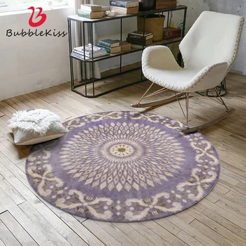 

Bubble Kiss Round Carpet Nordic Style Retro Living Room Carpet Flowers Pattern Bedroom Decor Rug Home Non-Slip Bedside Area Rug
