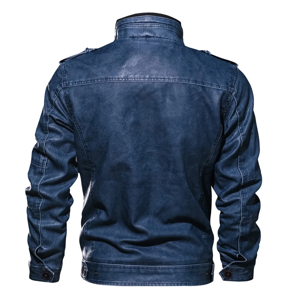 Jaqueta de couro falso para motociclista masculina,