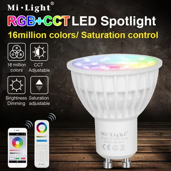 

Milight 2.4G RF Wireless Remote Control LED Bulb 4W GU10 MR16 RGB+CCT Smart Dimmable WiFi LED Spotlight