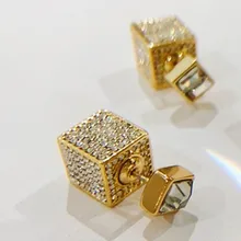 Мода горный хрусталь кубические квадратные серьги для женщин Новые Классические передние и задние ювелирные изделия бижутерия