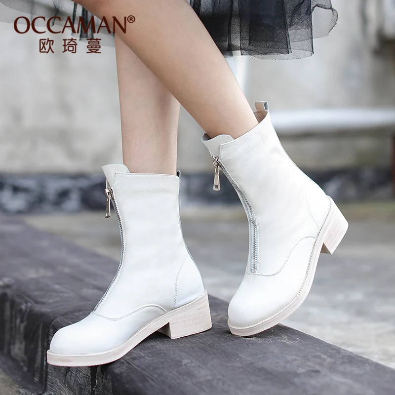 

New European Fashion Style Winter Leather High Heel Boots Zipper Plus Plush Short Martin Boots 30149