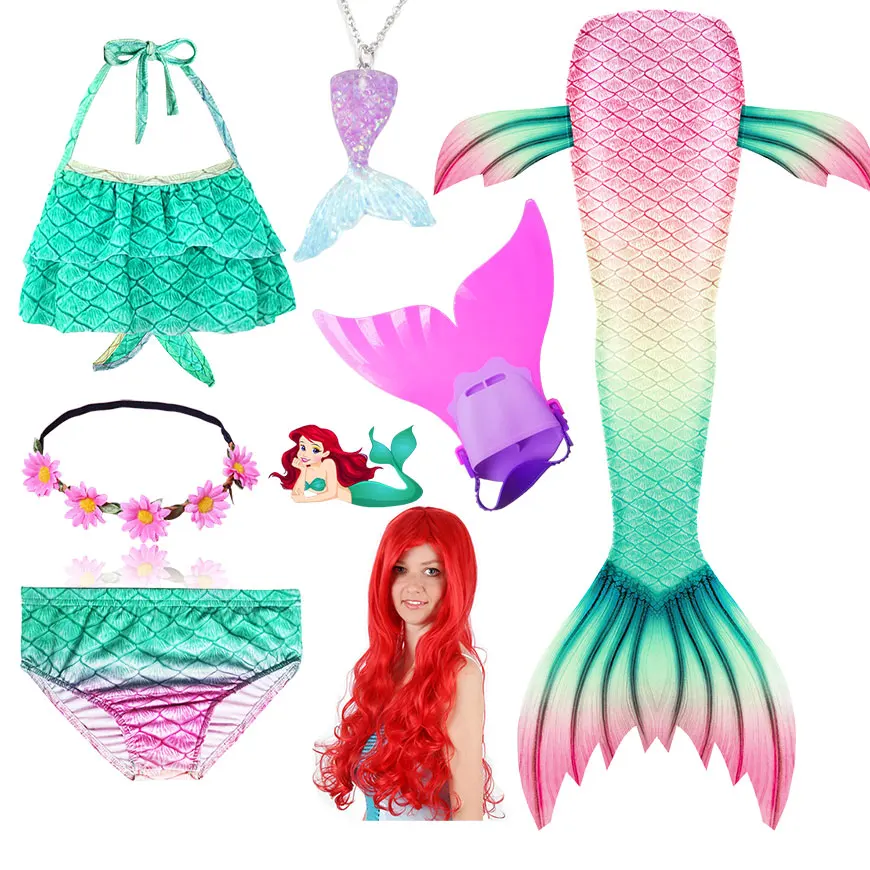 Женский детский костюм русалка Ариэль купальный купальник бикини хвост парик