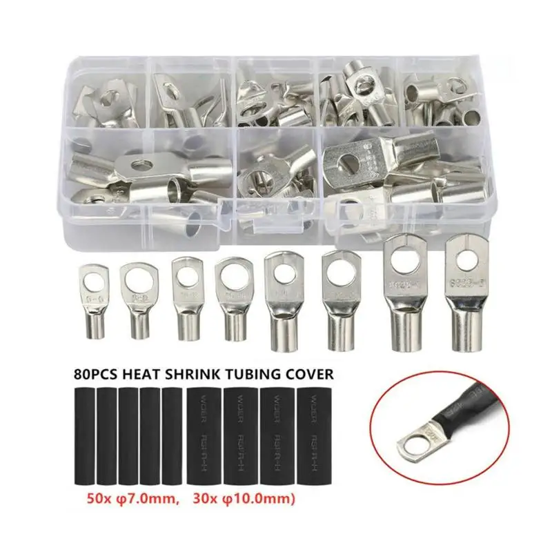 

Home 140pcs Copper Copper Nose Battery Wire Connector Combination Automotive Copper Ring Terminal Heat Shrinkable Tube Set