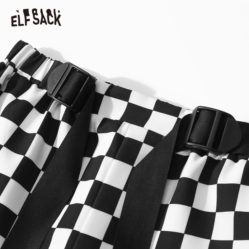 ELFSACK винтажные клетчатые женские шаровары, осень, модные женские брюки со средней талией, уличная одежда, повседневные женские штаны