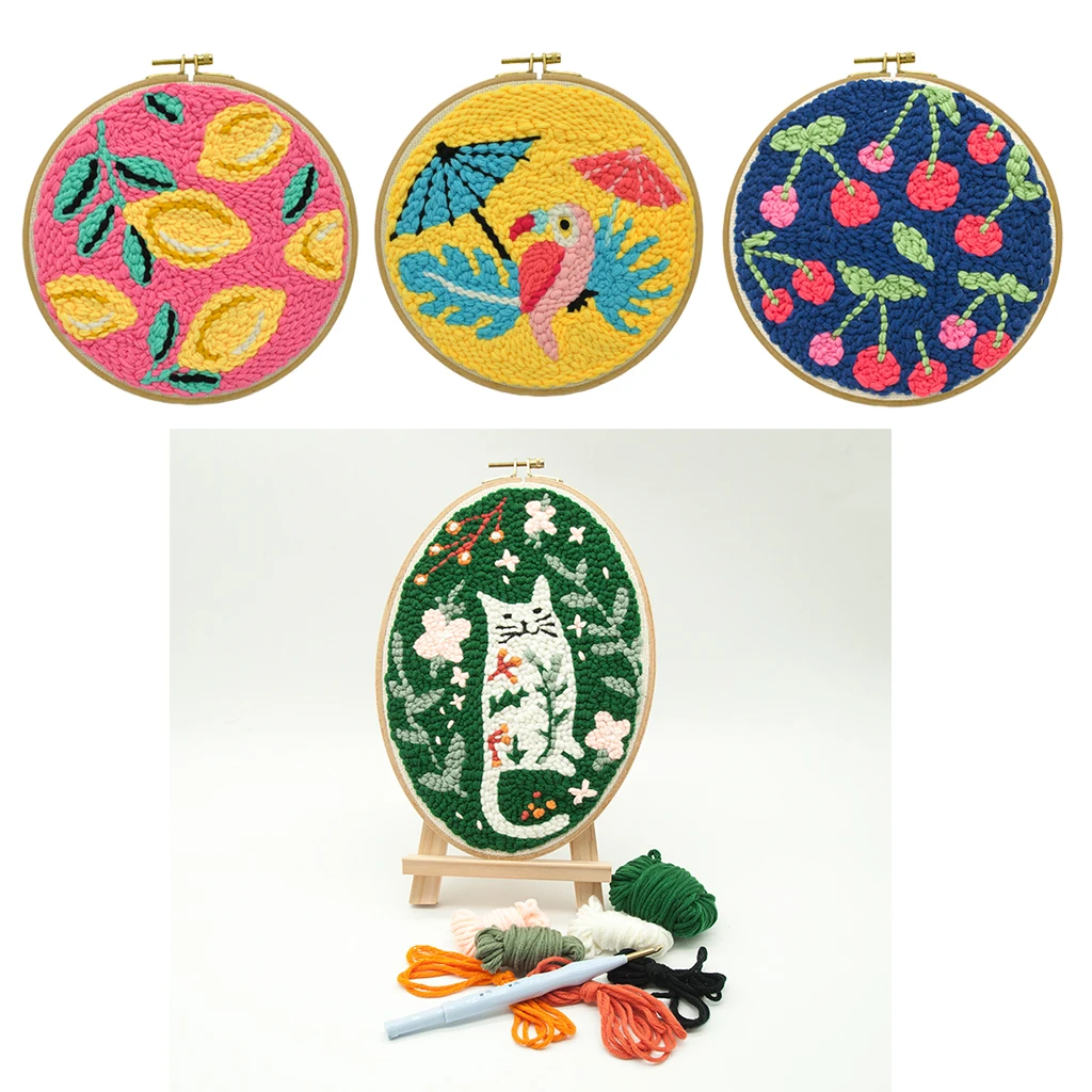 Punch Needles Embroidery Kits with Pre-printed Fabric Embroidery Designs