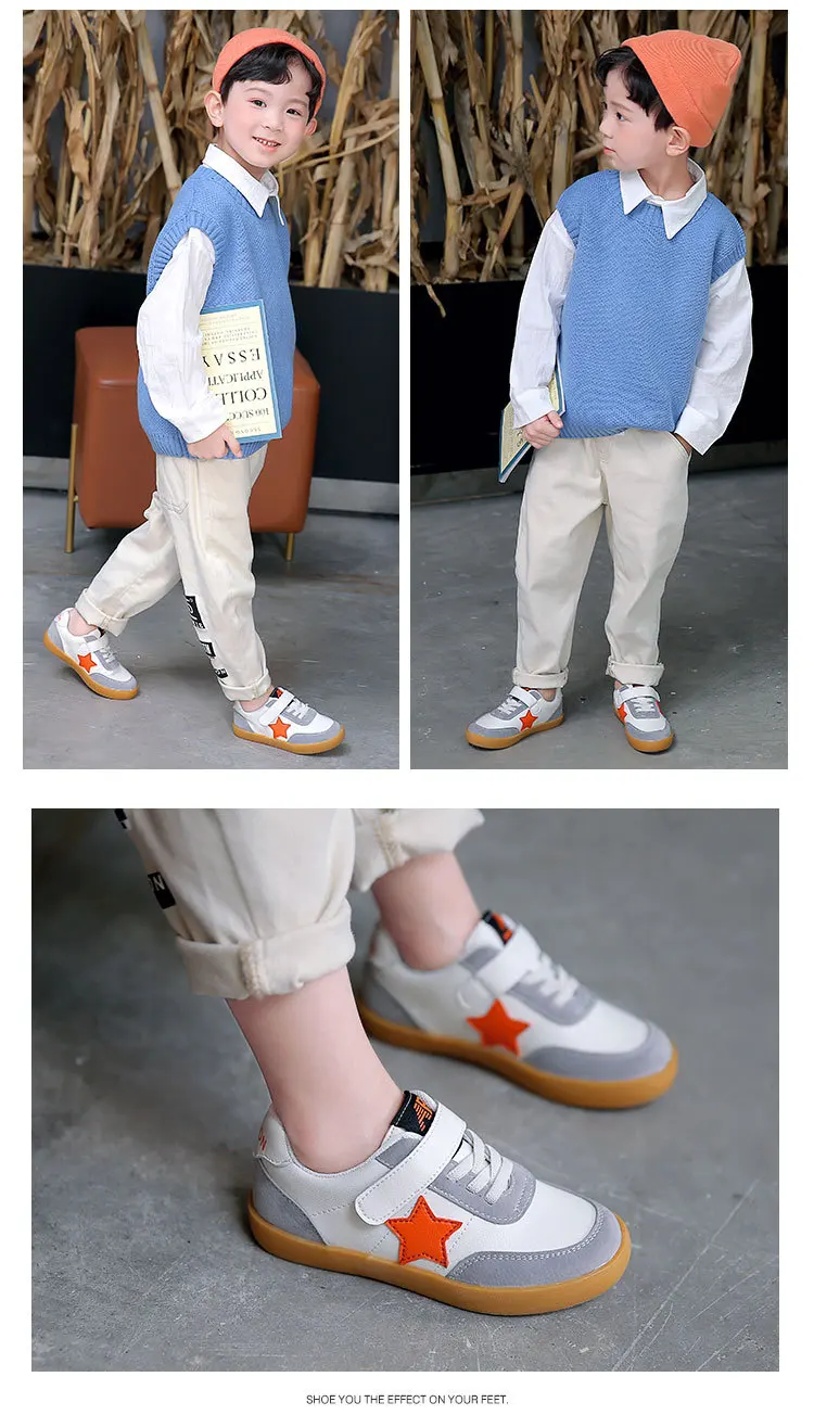 KushyShoo/детская обувь; осень г.; белая детская обувь в стиле ретро со звездами для мальчиков; повседневные кроссовки из искусственной кожи для маленьких девочек; Tenis Infantil