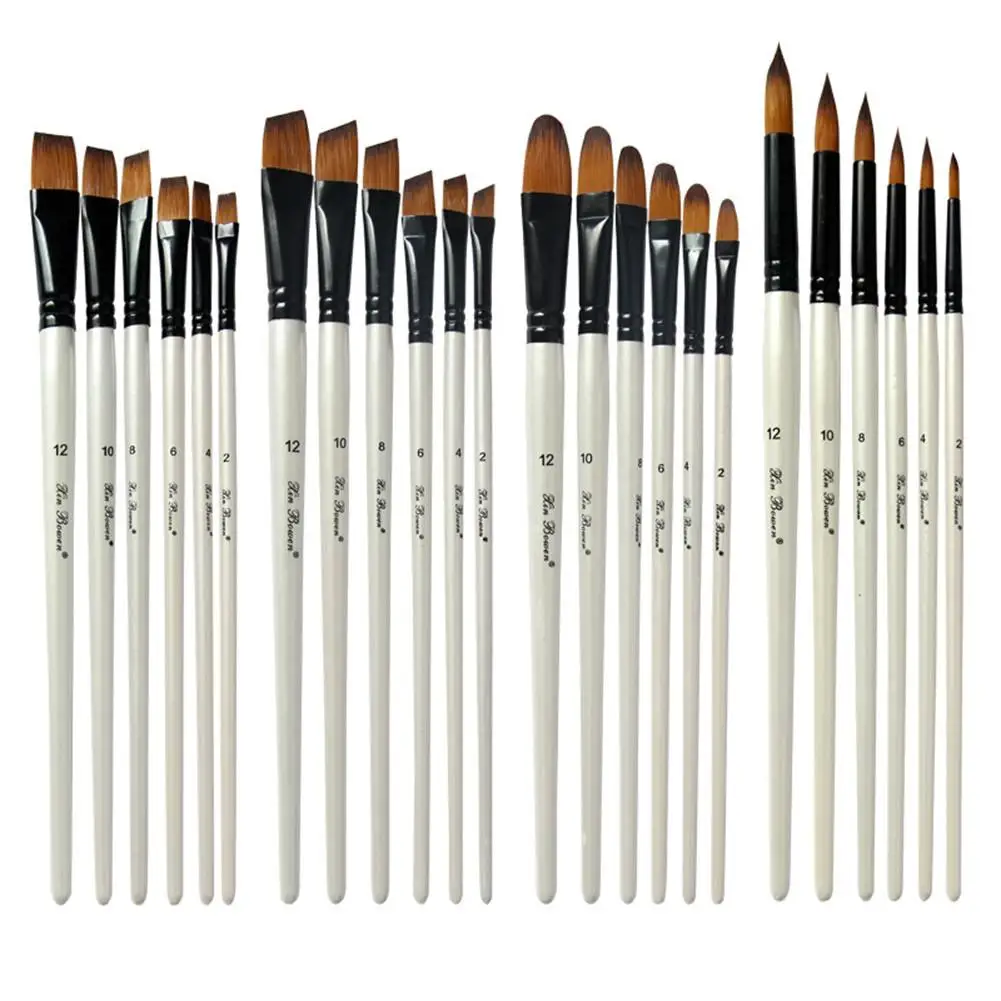 6 шт. жемчужно-белый деревянный полюс биколор нейлон волосы акварельные кисточки комплект, принадлежности для живописи для детей студентов подарки# N