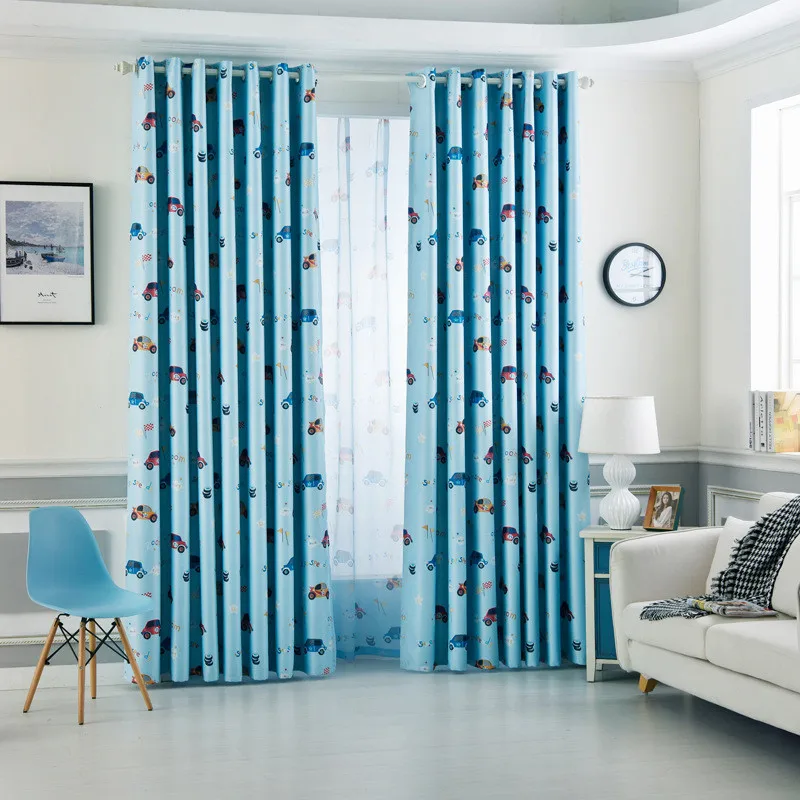 Детские плотные Спальня занавески с принтом «машинки» JinyaHome синий зеленый полиэстер ткань верх изоляционной шайбы Гостиная обогащение окна, Новинка - Цвет: Blue