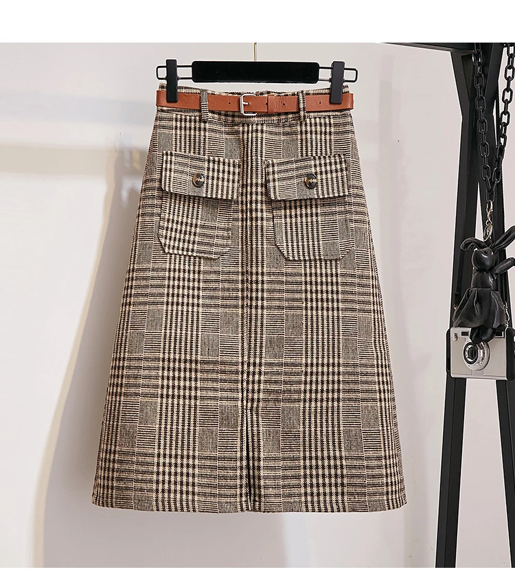 skirt office ladies Winter Sweaters Skirts Set Bow Knitted Pullover Tops+Plaid Skirts 2PCS Suits Tracksuits Clothing Set - Color: skirt