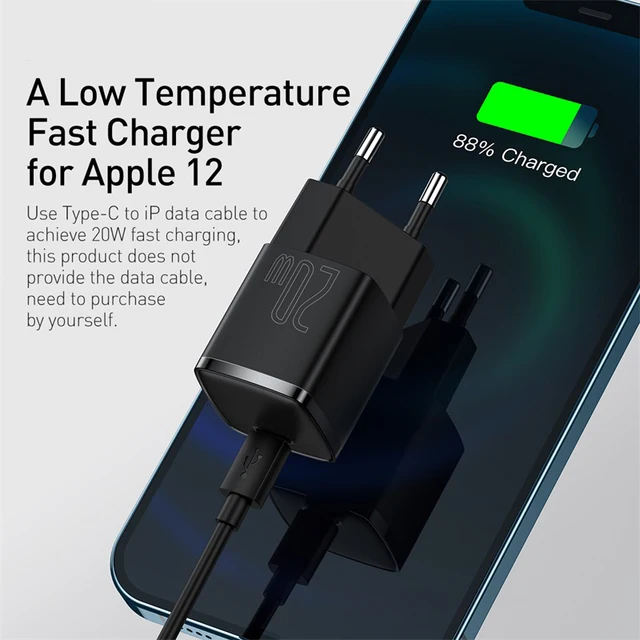 Baseus USB Type C Charger 20W Portable USB C Charger Support Type C PD Fast Charging For iPhone 12 Pro Max 11 Mini 8 Plus 3