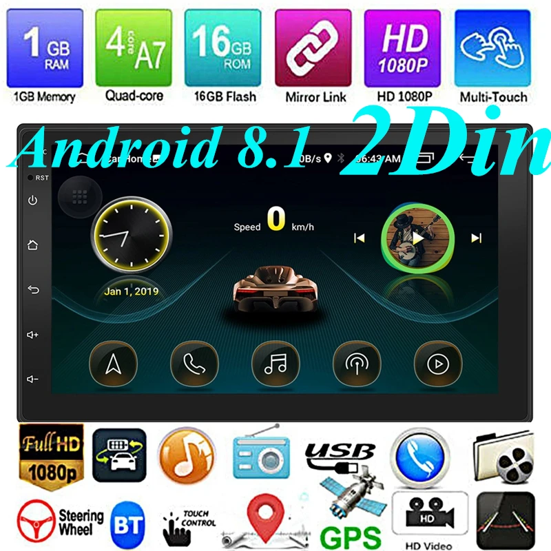 

New Android 8.1 GPS Navigation WiFi 7 Inch 2Din Eight Core Car Stereo MP5 FM Player 9999