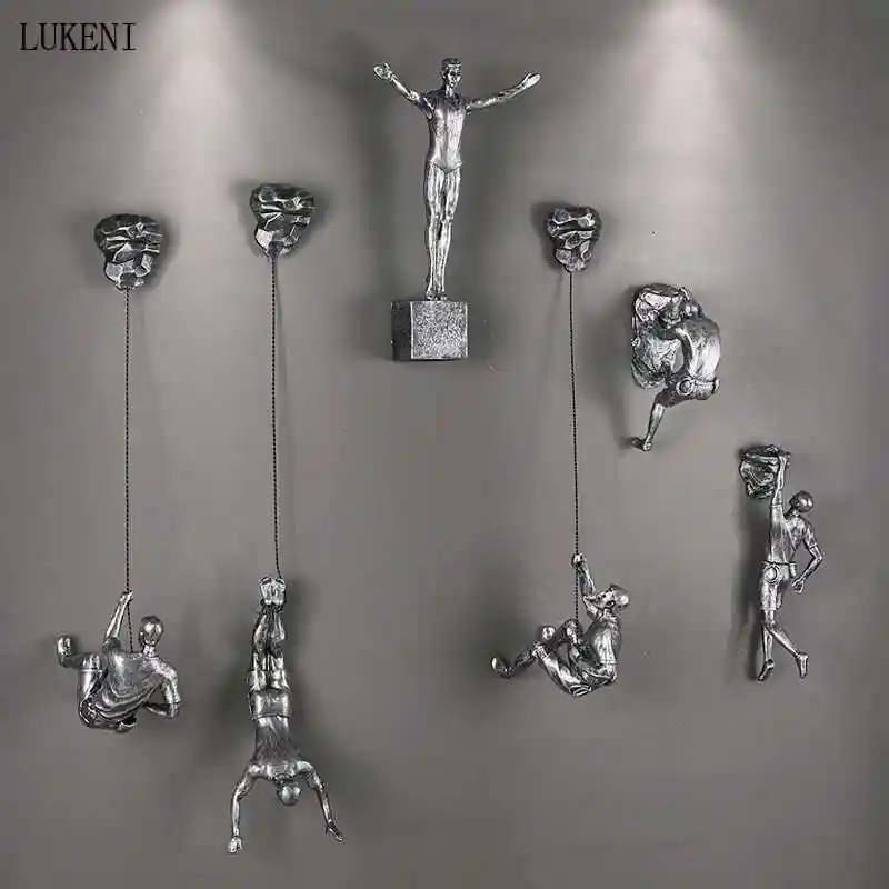 Creative 3D Sports Man Retro Rock Climbing Figures Resin Sculpture Bar