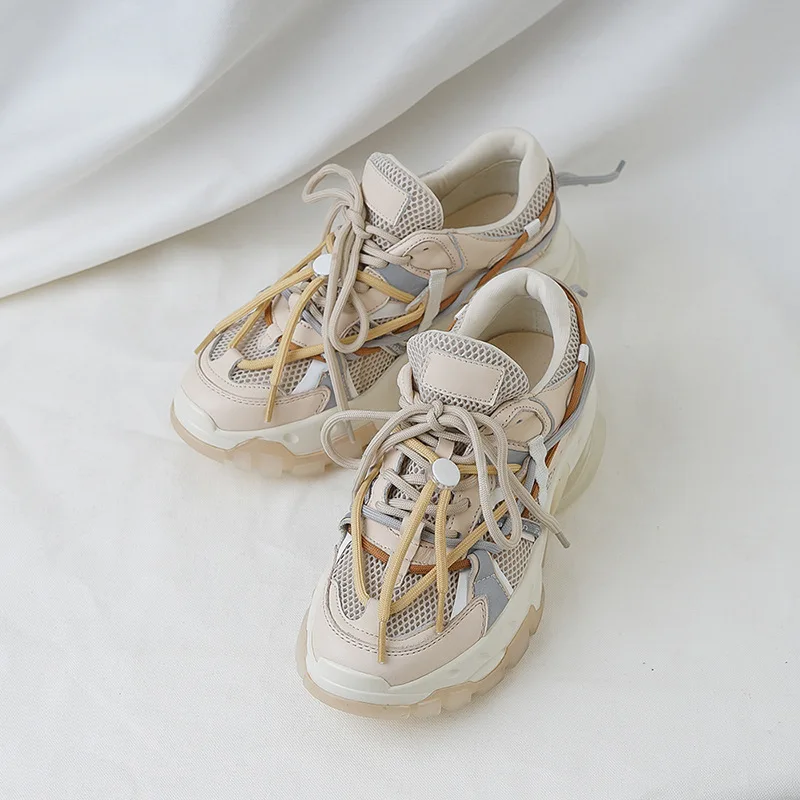 

Casual Shoes 2020 Season Genuine Leather Network Noodles Flange Chalaza Spelling Color Circle Head Deep Dad Shoe Woman