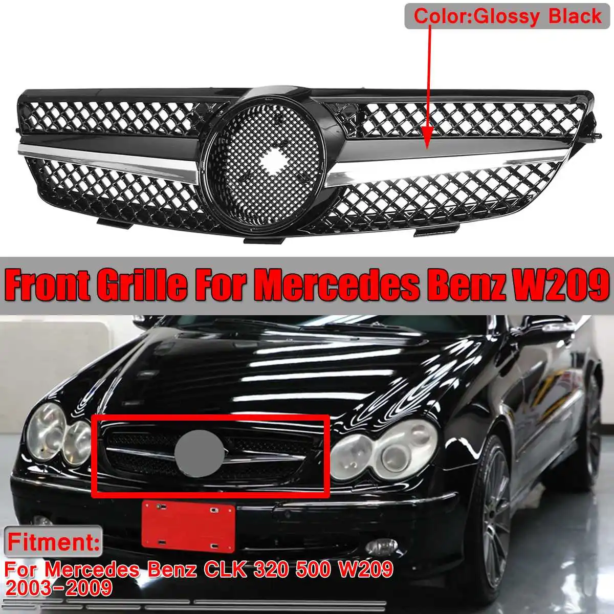 2003 2004 2005 2006 2007 2008 2009 CLK AMG style grille black-chrome with star factory replacement brand new CLK320 CLK230 CLK350 CLK500