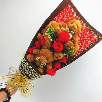 

Lovely teddy bear plush toys with soap flowers cartoon fashion bouquet gift box home decoration Valentine's day birthday gifts