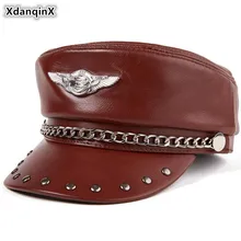 XdanqinX шляпа из натуральной кожи мужские армейские Кепки из воловьей кожи Регулируемый размер женщин среднего возраста черные плоские кепки, Кепка с задней застёжкой