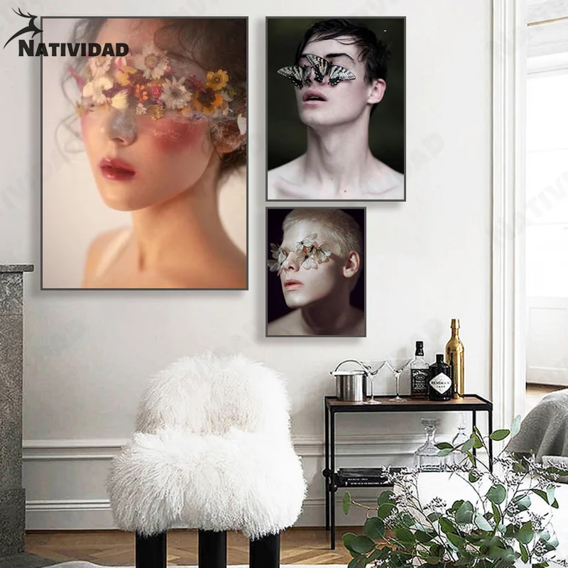 

Ins Style Shooting Art Canvas Painting Wall Decoration Flower Blindfold Girl Portrait Poster Living Room Home Aesthetic Decor