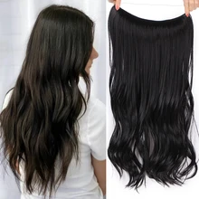 Черные волосы для наращивания, невидимая проволока, Halo, волосы для наращивания, волнистые, без зажима, 20 дюймов, для женщин, термостойкие, синтетические, вечерние