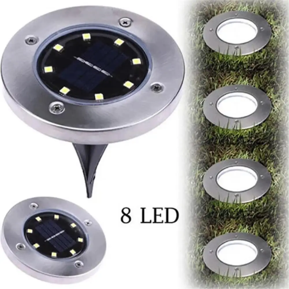 

1Pcs Waterproof IP65 8 LED Solar Underground Lights Stainless Steel Solar Buried Floor Light Outdoor Garden Path Ground Lights