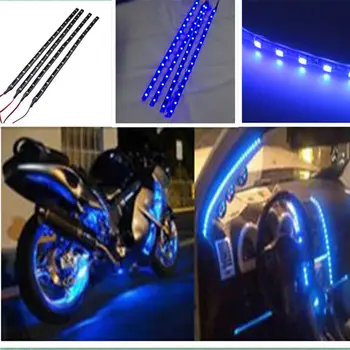 

HOT! 4pcs 12V 15 LED Car Truck Motor Grill Flexible Waterproof Light Strips Home Automotive LED Light Source Decor Light Blue