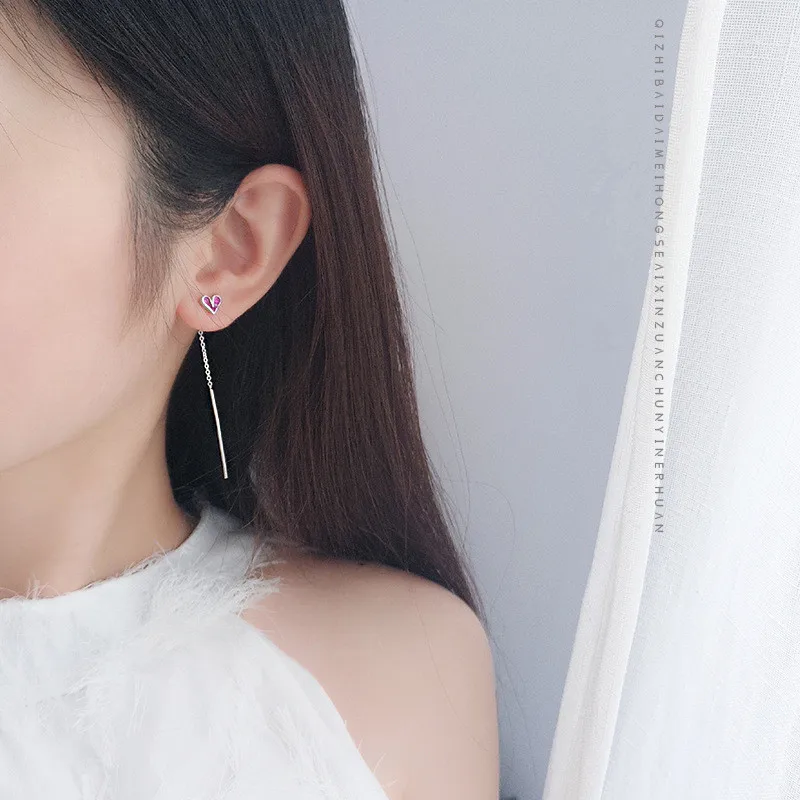 925 Sterling Silver Simple Red Love Tassel Earrings Women New Design Professional Wear Jewelry Accessories Girlfriend Gift - Image 4