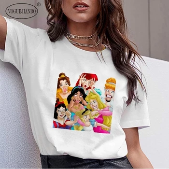 

2020 short sleeve VOGUE cartoon print t-shirt european and american fashion fun princess print plus size women's clothing одежда