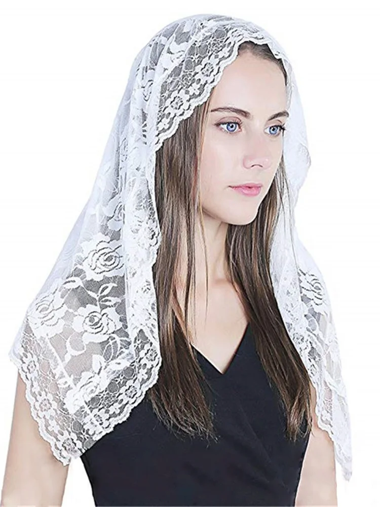 Белая Фата невесты Мантилья для Church Veil католический Латинской массового головной убор кружева Vela негра вуаль кружева мантилья