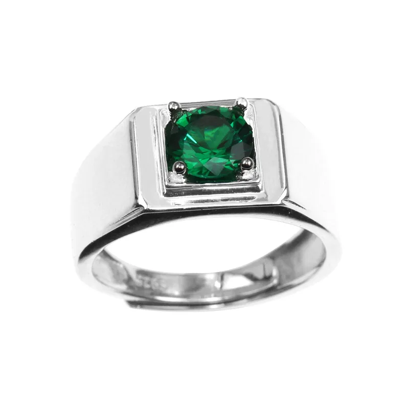 Мужское кольцо серебро 925 пробы 1ct круглый зеленый камень Турмалин классический большой Регулируемый хорошая мода NJ05