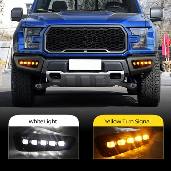 

CSCSNL 2Pcs DRL LED Daytime Running Lights For Ford Raptor SVT F150 2016 2017 2018 2019 with Turn Signal Yellow Fog Lamp