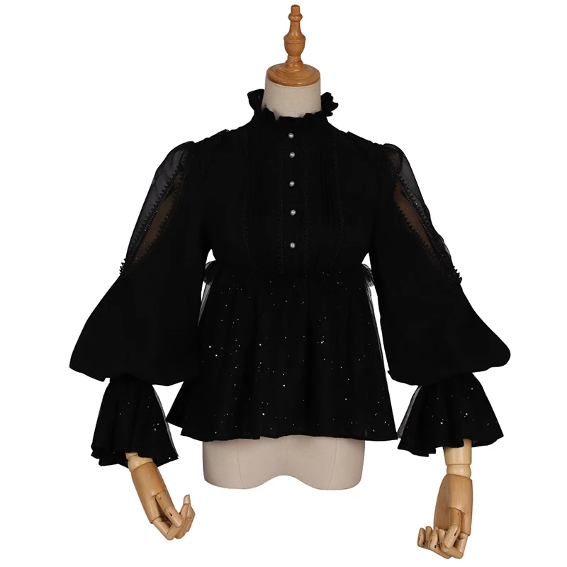 Black Lolita Blouse Gothic Vintage Stand Collar Long Sleeve Shirt by YLF | Женская одежда