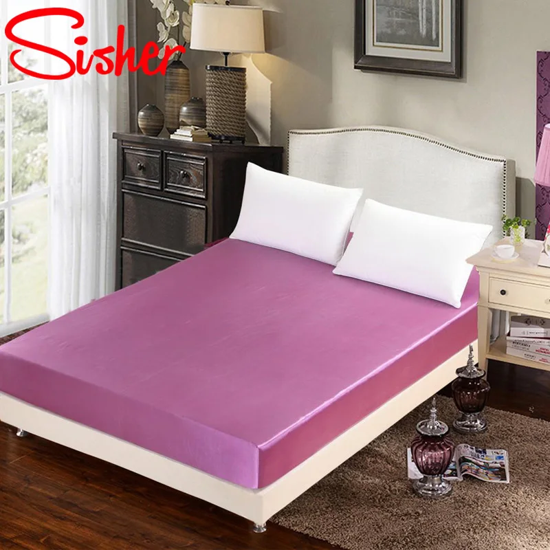 

Satin Silk Mattress Cover Soild Color Fitted Bed Sheets Covers With Elastic Band Anti-dirty Breathable Mattress Pad Protector