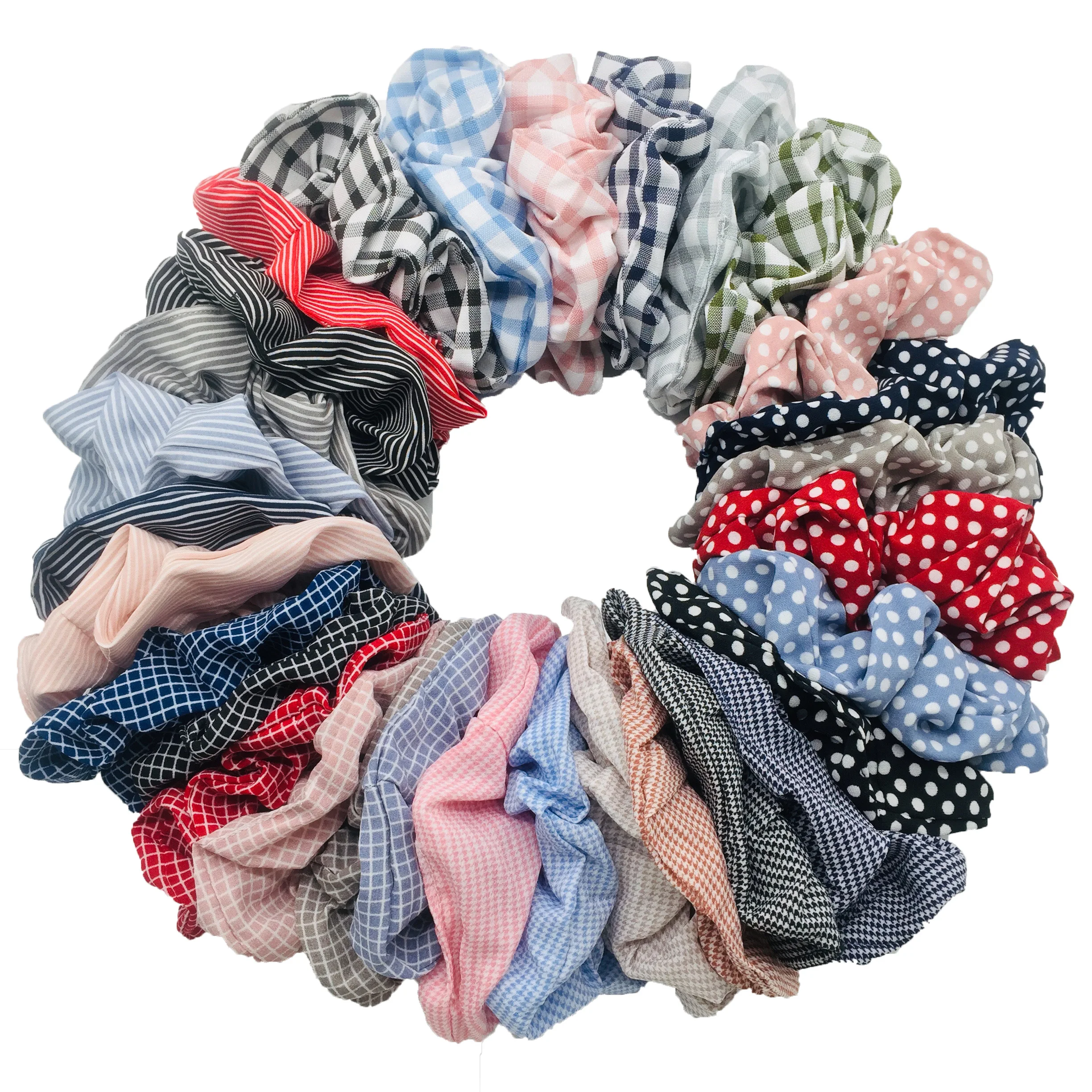 6/5pc Women Vintage Hair Scrunchie Pack Dot Plaid Girl Elastic Band Ponytail Holder Striped Rubber Band Accessories Chiffon Bulk love shaped costume accessories red heart headband heart headband weeding heart headband bulk heart hair clasps for girls