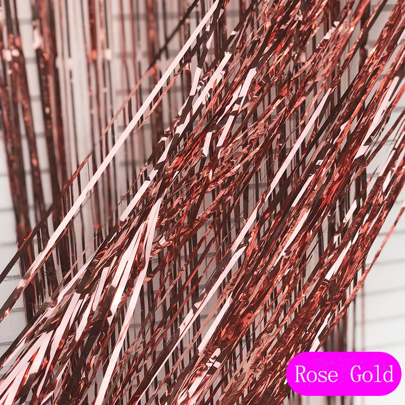 3 м розовое золото металлик Блестки из фольги дождь занавес двери Свадебные украшения день рождения кисточкой фон реквизит для фотосессии - Цвет: Rose Gold