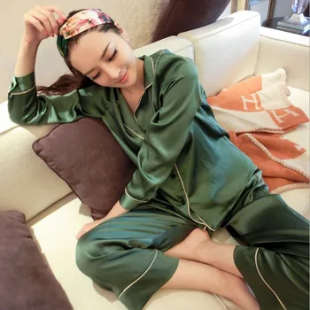 

Spring And Autumn Western Style Simple Cardigan Shirt Collar Tracksuit High Quality Imitated Silk Fabric Long Sleeve Plus-sized