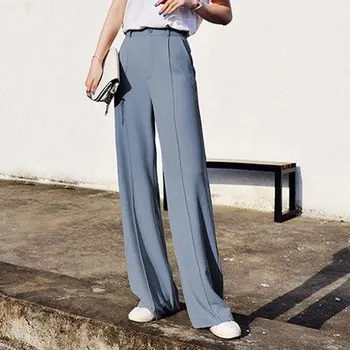 

JuneLove 2020 spring Wide Leg Pants Women elastic High Waist Palazzo Pants streetwear Elegant Office Ladies Trousers Bottoms