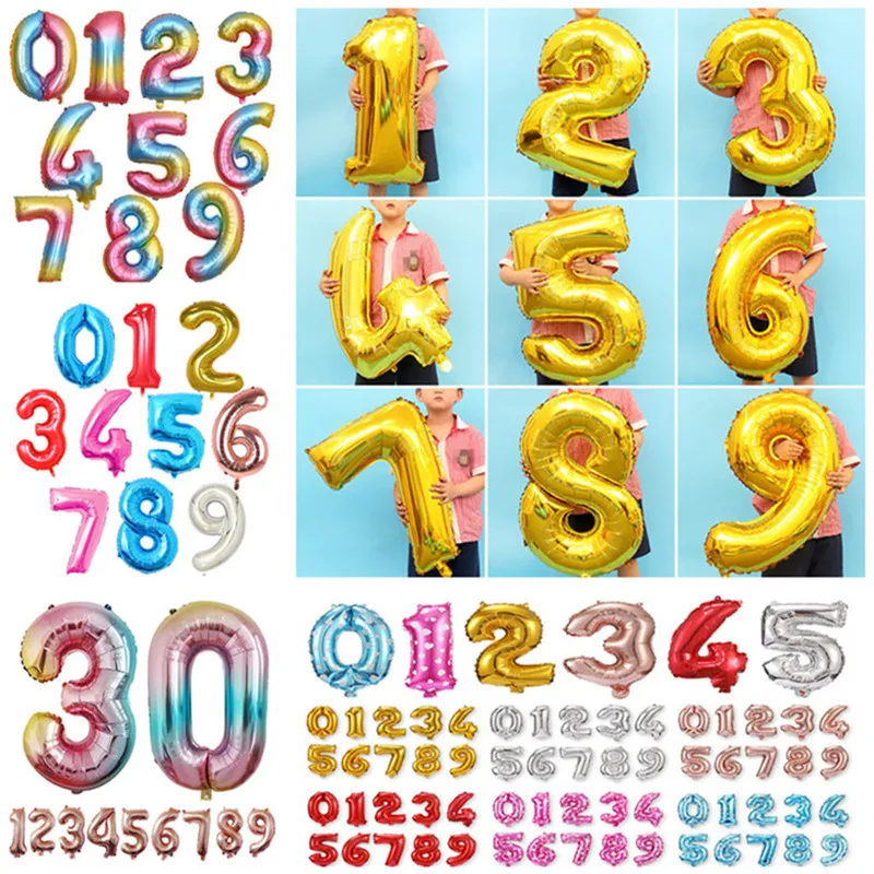 

32 40 Inch Figure Digit Number Foil Balloons Birthday Party Decorations Wedding Gold Red Blue Pink Inflatable Helium Air Balloon