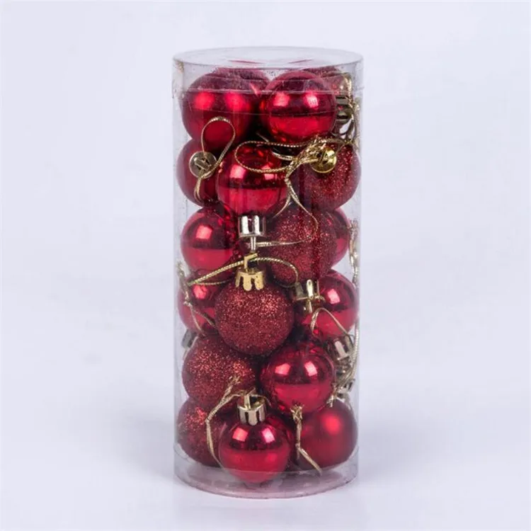 24 шт./лот, 3 см, розовое золото, декор для рождественской елки, вечерние шары для украшения дома, Рождественский шар - Цвет: red