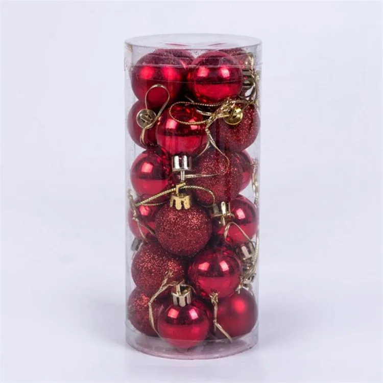 red 24pcs 30mm Christmas Tree Ball Decorations Party Hanging Ornament Bauble Red/Gold/Champagne/Rose Drop Pendant Xmas Home Gifts - Цвет: red