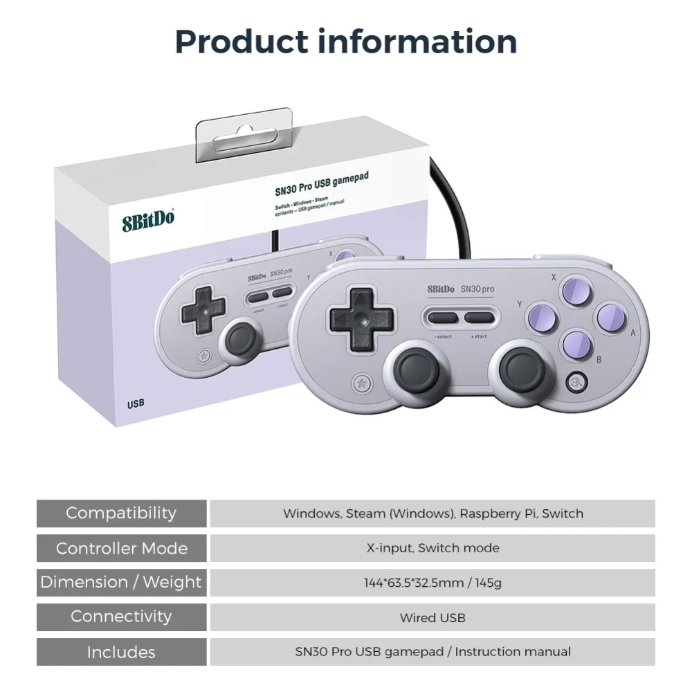 8bitdo Wired Sn30 Pro Usb Gamepad Rumble Vibration Turbo Function Usb Cable For Nintendo Switch Windows Raspberry Pi Sn Edition Gamepads Aliexpress