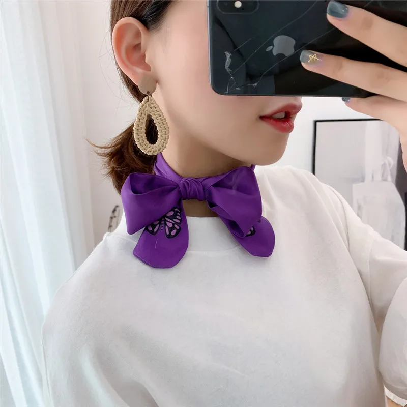 

New Design Insect Pattern Skinny Silk scarf tied Bag Luxury Handle Scarf Small Ribbon Fashion Ladies Scarf Neckchief WP07