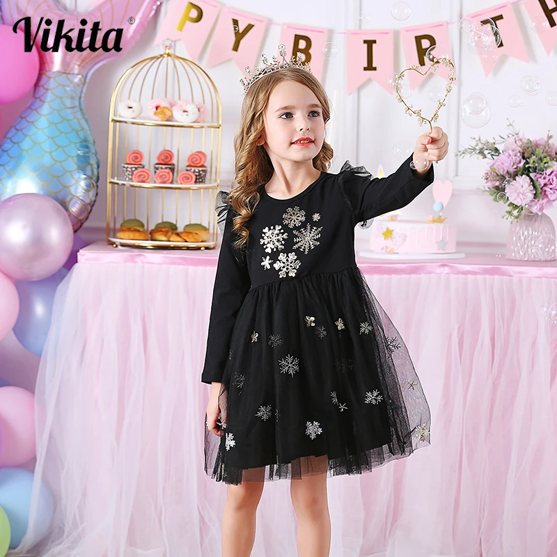 Kids Dresses for Girls Long Sleeve Girls Snowflake Sequins Dress New Year Costume Princess