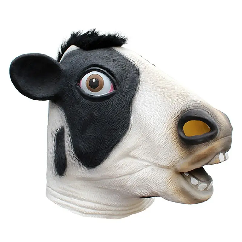 Novelty Latex Cow Mask Animal Helmet Full Head Halloween Party Cosplay Costume Props Accessories