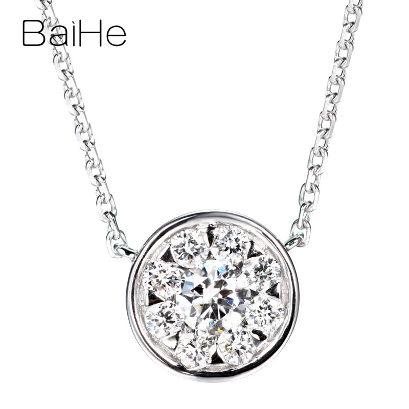 White Gold BAIHE, 18 карат, белое золото, 0.33ct, круглая огранка, натуральные бриллианты, ювелирное изделие для женщин, Трендовое, для помолвки, свадьбы, хорошее ювелирное изделие, подарок, ожерелья - Цвет камня: White Gold